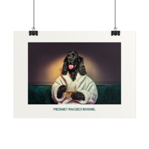 Plakat typograficzny "Pieskie? Raczej Boskie." (Cocker Spaniel).