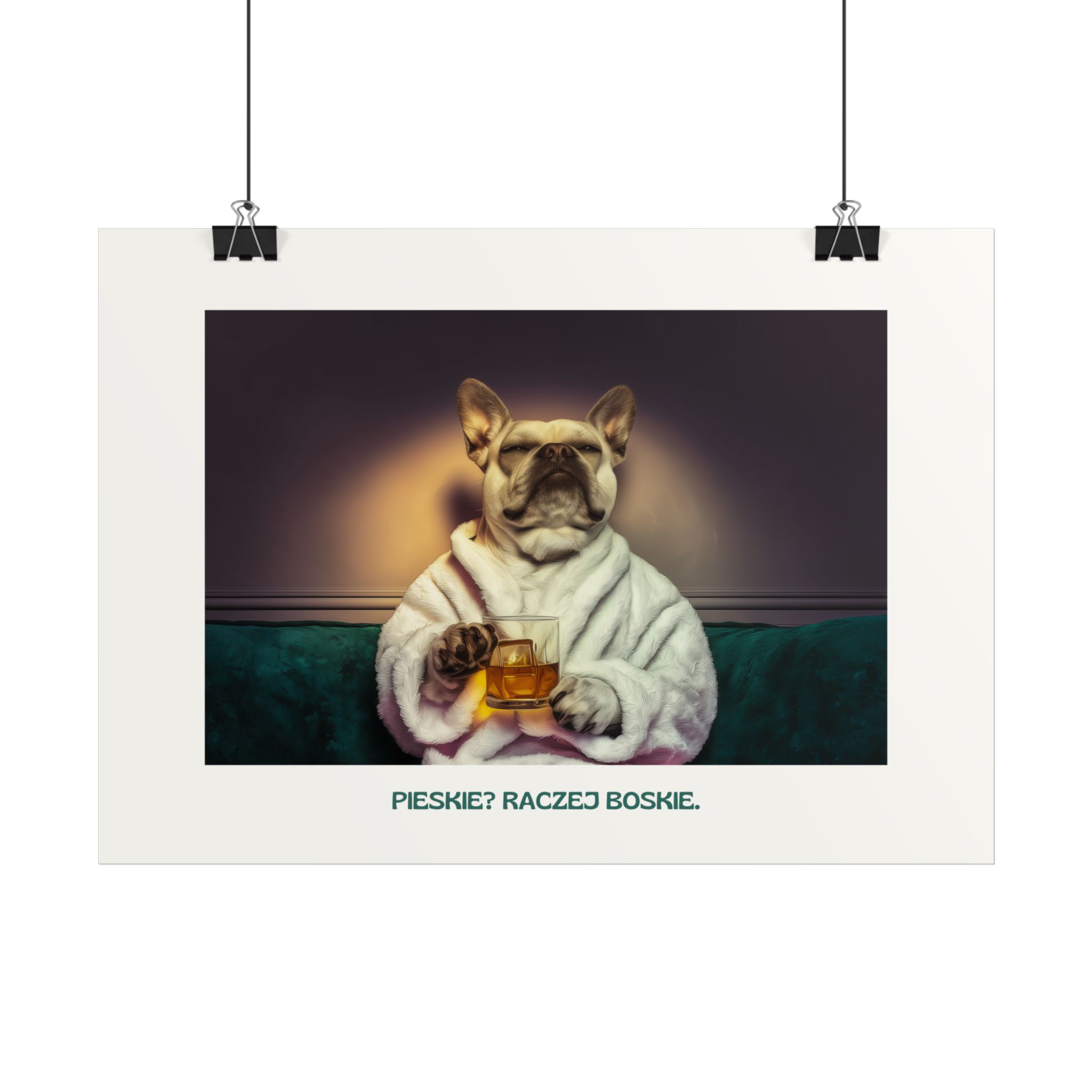 Plakat typograficzny "Pieskie? Raczej Boskie" (Buldog Francuski).